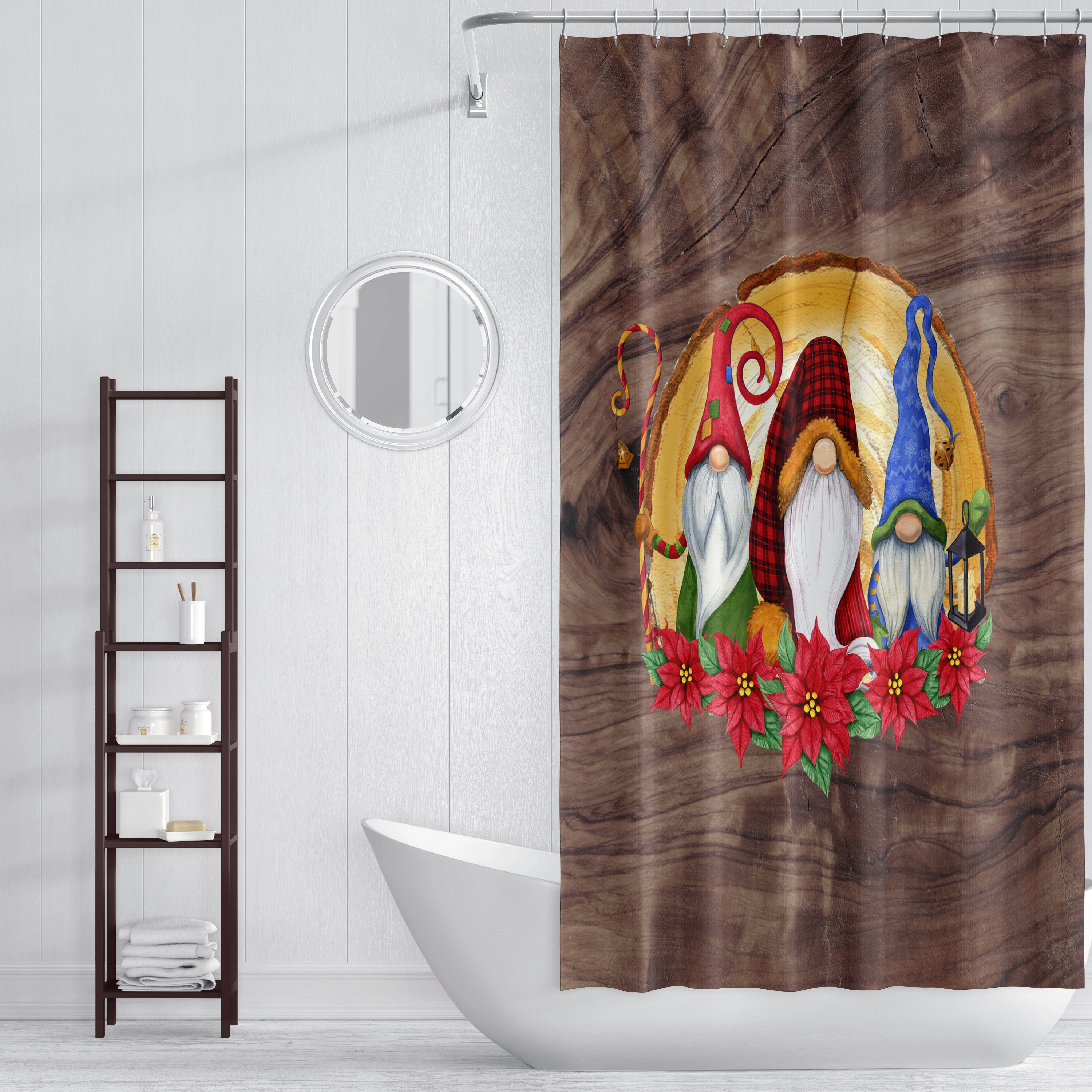 Nordic Gnome Christmas FolkNFunky Shower Curtain Set, Optional Towel and Bath Mat Included for Unique Bathroom Decor - Image 4