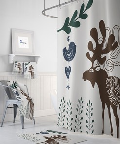 Nordic Moose Shower Curtain with Woodland Bathroom Decor