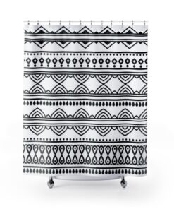 Nordic Style Bath Curtain with Black and White Line Art Decor, Boho Bathroom Decor, 71 x 71 inch Shower Curtain