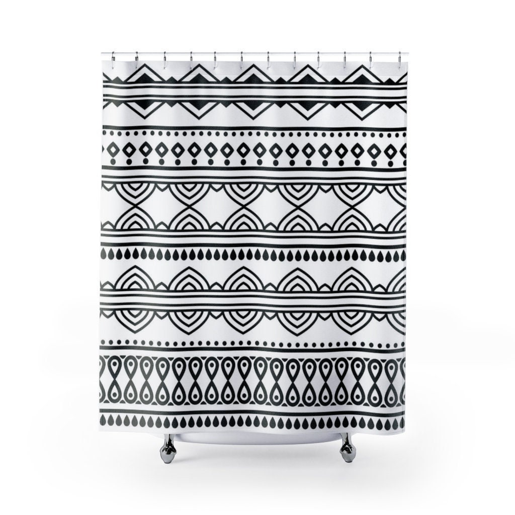 Nordic Style Bath Curtain with Black and White Line Art Decor, Boho Bathroom Decor, 71 x 71 inch Shower Curtain