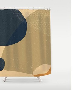 Nordic Style Color Block Shower Curtain, Abstract Art Partitian Curtains, Custom Sizes Available, Green and Navy Blue