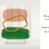 Nordic Style Dusty Pink Shower Curtain, Abstract Art Color Blocks with Monstera Green and Gold Accents