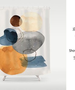 Nordic Style Minimalism Color Block Shower Curtain, Abstract Art for Bathroom, Customizable Waterproof Washable Curtain