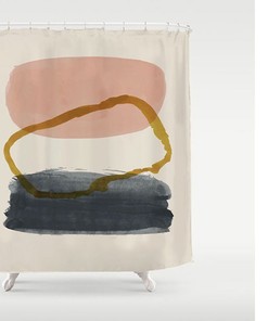 Nordic Style Minimalism Shower Curtain, Japanese Zen Style Partitian Curtains with Abstract Dusty Pink, Gold