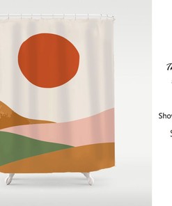 Nordic Style Modern Shower Curtain - Colorful Hill&Sun Landscape Design - Waterproof and Washable