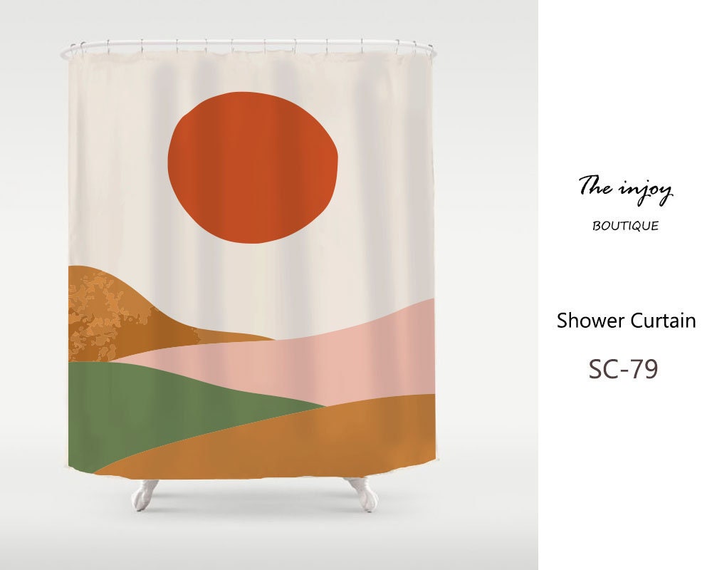 Nordic Style Modern Shower Curtain - Colorful Hill&Sun Landscape Design - Waterproof and Washable