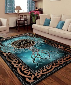 Norse Tree of Life Decor Blue Area Rug - An Intriguing Essence of Viking Mythology for Your Living Room