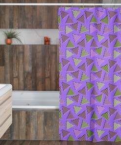 Nostalgic Retro Shower Curtain Set, 90's Geometric Bathroom Decor with Unique Gift Idea