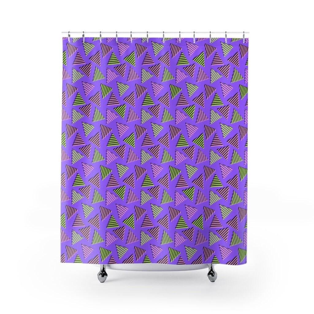 Nostalgic Retro Shower Curtain Set, 90's Geometric Bathroom Decor with Unique Gift Idea - Image 2