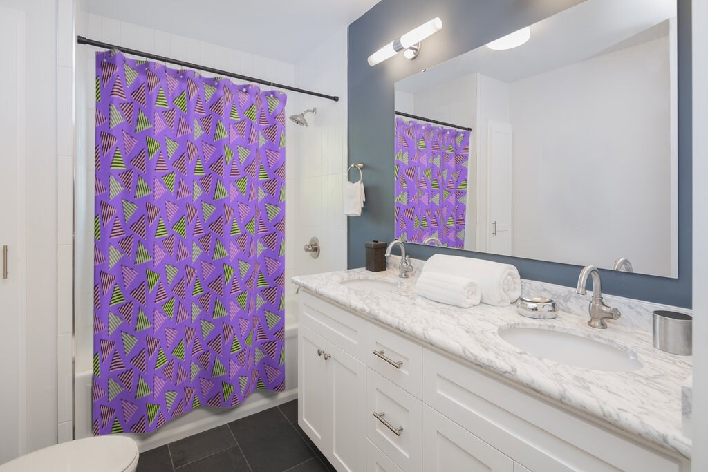 Nostalgic Retro Shower Curtain Set, 90's Geometric Bathroom Decor with Unique Gift Idea - Image 3