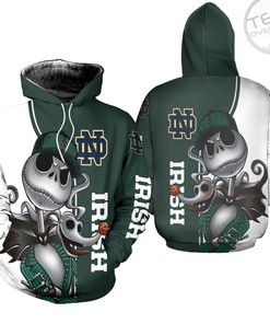 Notre Dame Fighting Irish Jack Skellington and Zero 3D Unisex Hoodie in Full Print Design