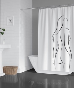 Nude Line Art Woman Shower Curtain with Black and White Body Outline Drawing Bath Tub Curtain Bathroom Decor