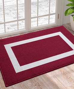 OLANLY Red Low-Profile Non-Slip Indoor Entry Rug: Absorbent Rug for a Welcoming Home