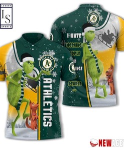Oakland Athletics Grinch Steals Christmas with All Over Print Polo T-shirt