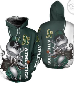 Oakland Athletics Jack Skellington and Zero 3D Hoodie in All Over Print