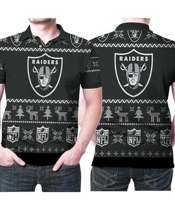 Oakland Raiders with our Christmas Tree Deer Pattern NFL American Football Team Logo 3D Designed Shirt