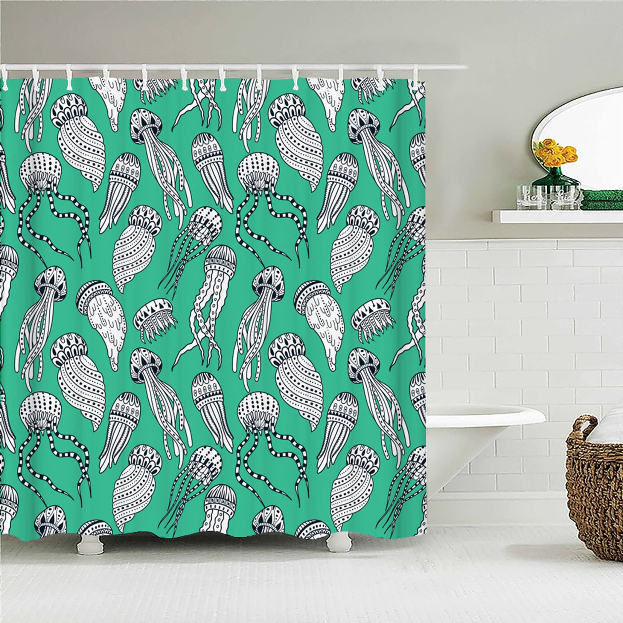 Ocean Jellyfish Shower Curtain | Beach Corals Underwater Creature | Home Bathroom Decor | Coastal Theme