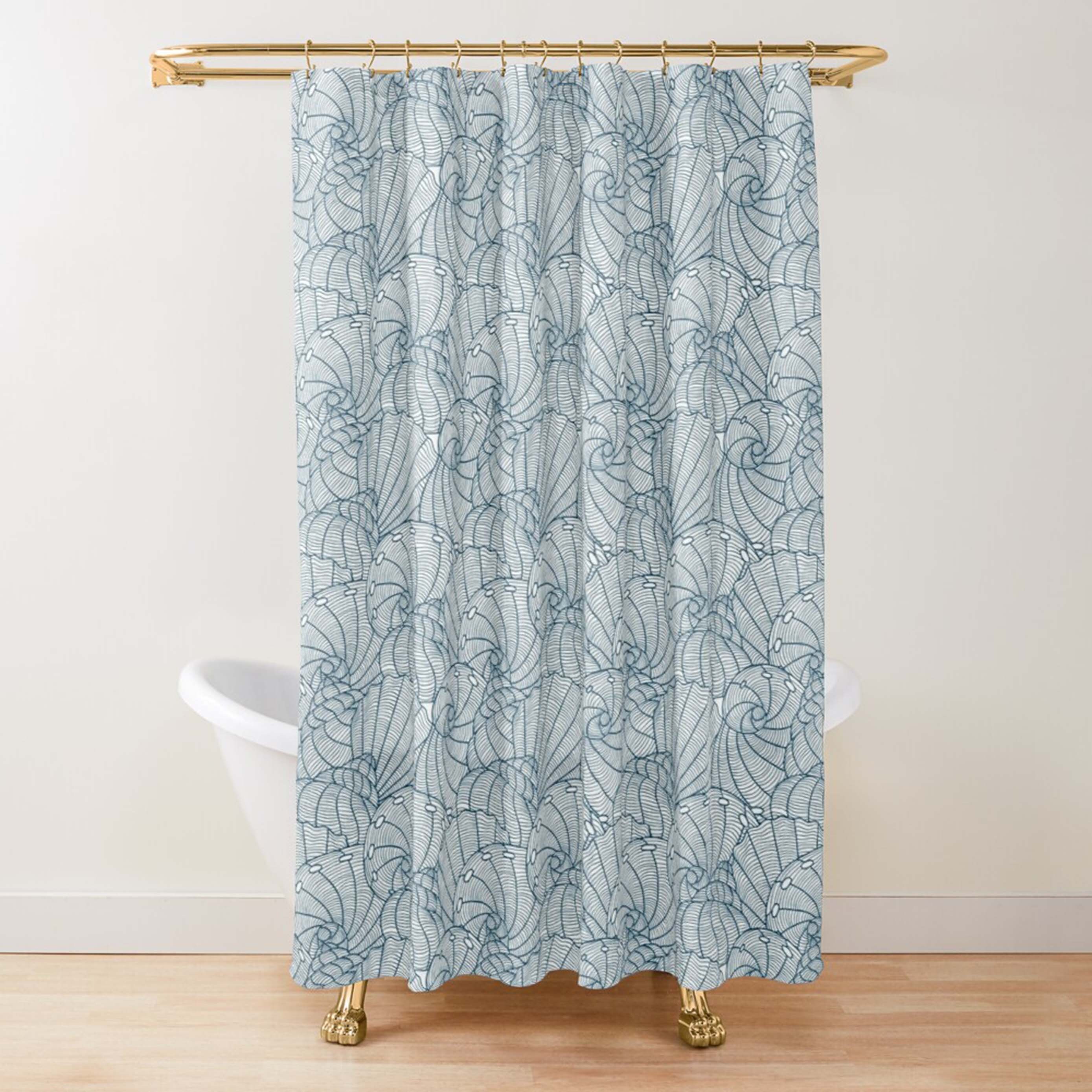 Ocean sea creature beach pattern Shower Curtain | Blue seashell fabric Bathroom Curtain & Mat | Home bathroom Set Decor - Image 2