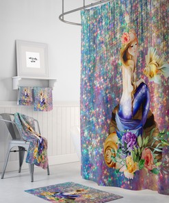 Ocean-Inspired Mermaid Shower Curtain with Bath Set, Add Sparkle to Your Bathroom