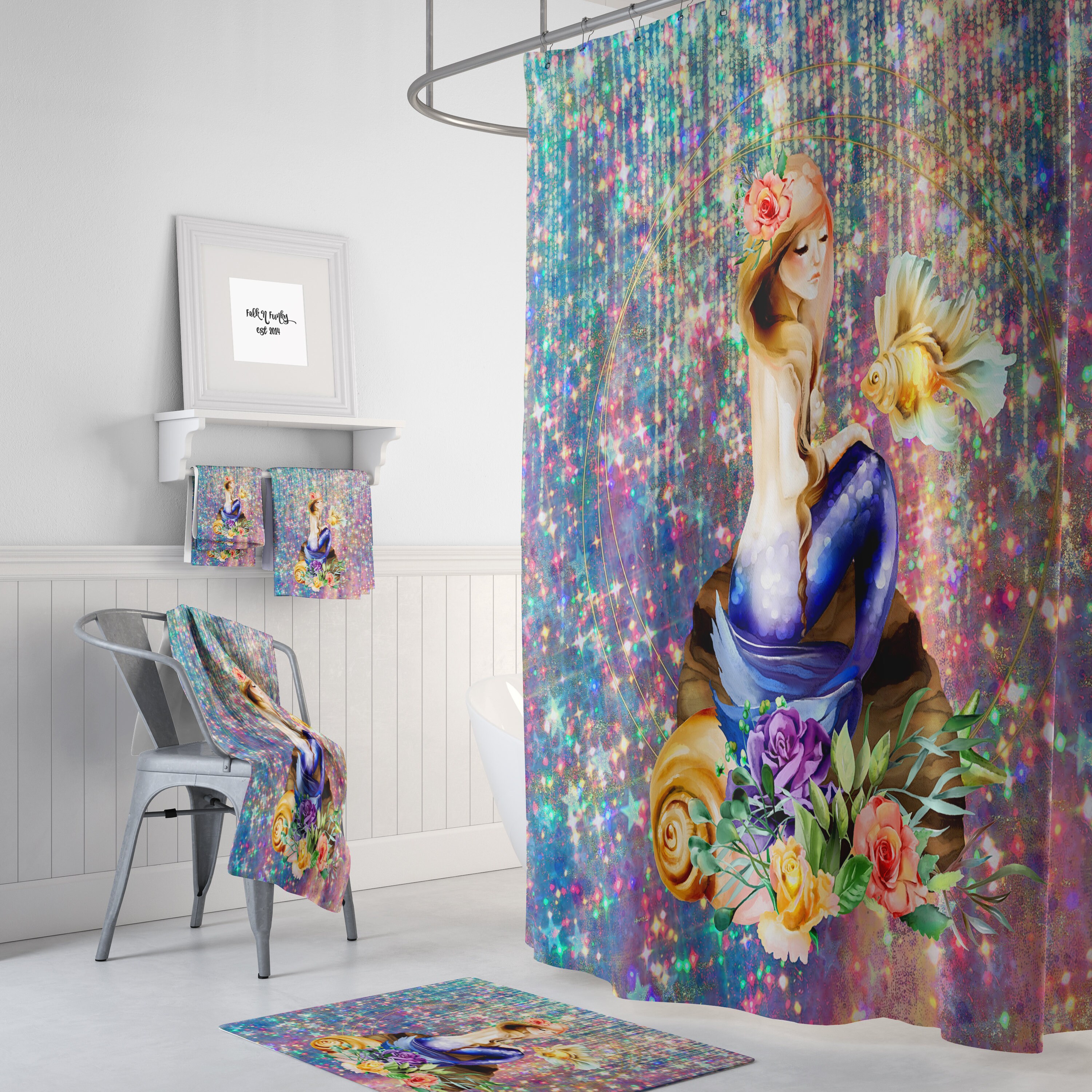 Ocean-Inspired Mermaid Shower Curtain with Bath Set, Add Sparkle to Your Bathroom