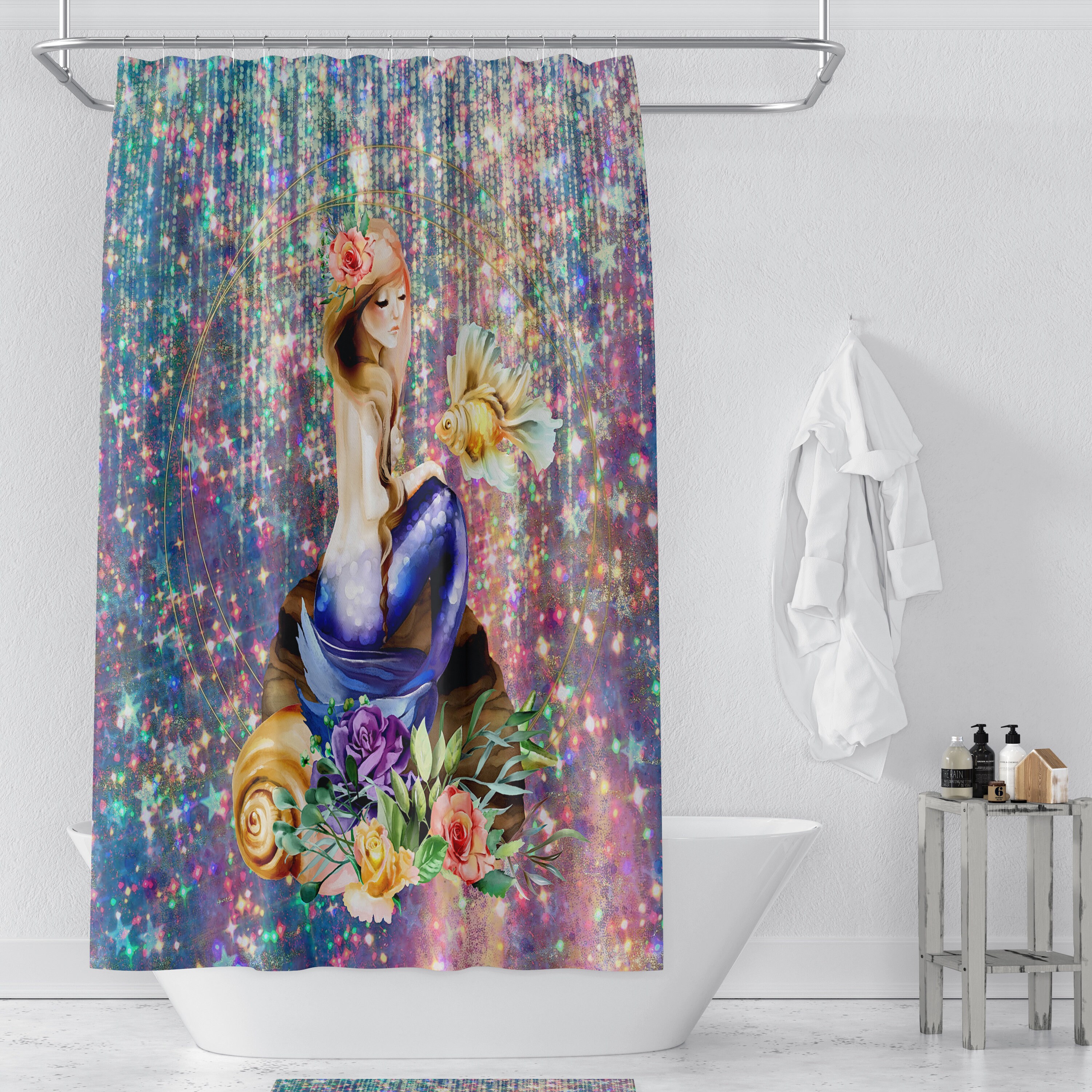 Ocean-Inspired Mermaid Shower Curtain with Bath Set, Add Sparkle to Your Bathroom - Image 2