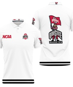 Ohio State Buckeyes NCAA Classic White with Mascot Logo 3D All Over Print Polo Shirt with Breathable Fabric
