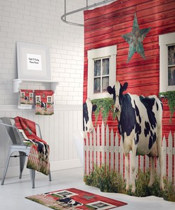 Old Barn and Cows Shower Curtain, Farmhouse Rustic Style, Unique Bathtub Curtain for Primitive