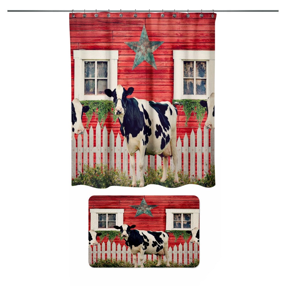 Old Barn and Cows Shower Curtain, Farmhouse Rustic Style, Unique Bathtub Curtain for Primitive - Image 2