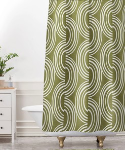 Olive Green Geometric Print Shower Curtain, Unique Shower Curtains, Fabric Shower Curtain, Bathroom Decor, Bath Curtain
