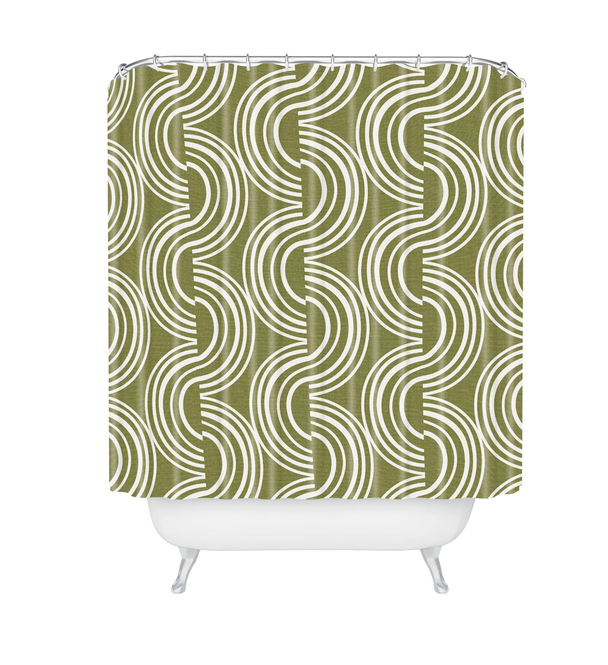 Olive Green Geometric Print Shower Curtain, Unique Shower Curtains, Fabric Shower Curtain, Bathroom Decor, Bath Curtain - Image 2