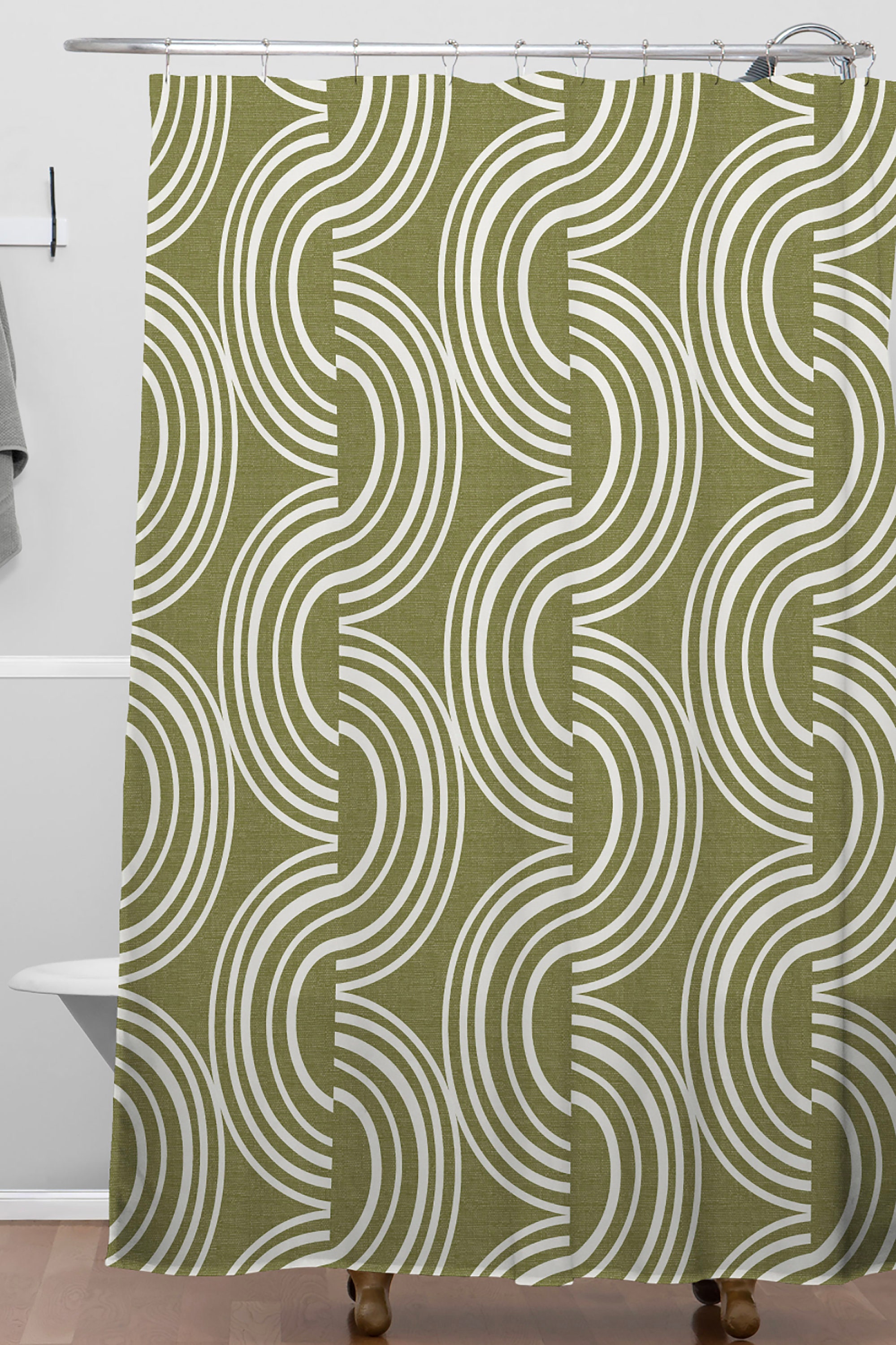 Olive Green Geometric Print Shower Curtain, Unique Shower Curtains, Fabric Shower Curtain, Bathroom Decor, Bath Curtain - Image 3
