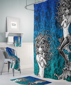 Ombre Aqua Mermaid Shower Curtain Bath Set, Create a Relaxing Ocean Vibe in Your Bathroom