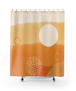 Ombre Boho Orange and Beige Geometric Art Design Mid Mod Shower Curtain for a Bohemian Bathroom