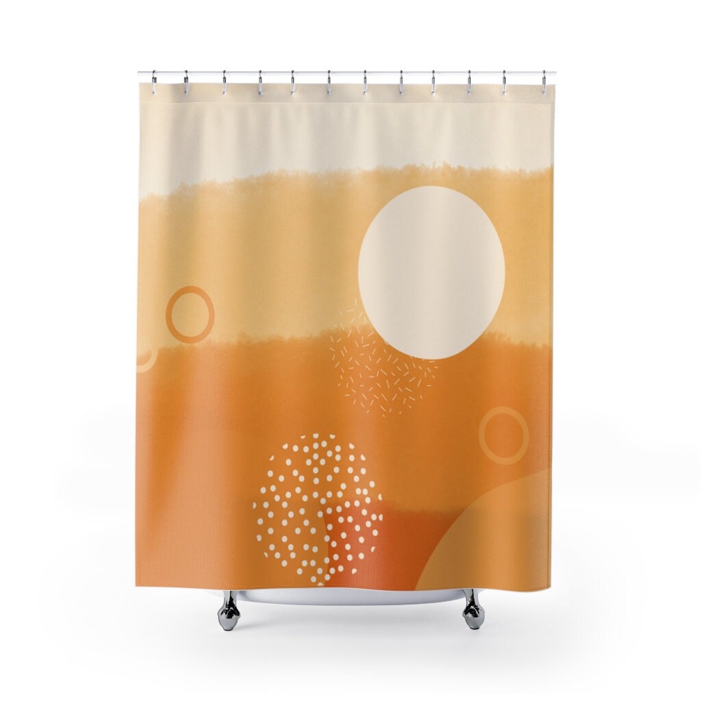 Ombre Boho Orange and Beige Geometric Art Design Mid Mod Shower Curtain for a Bohemian Bathroom