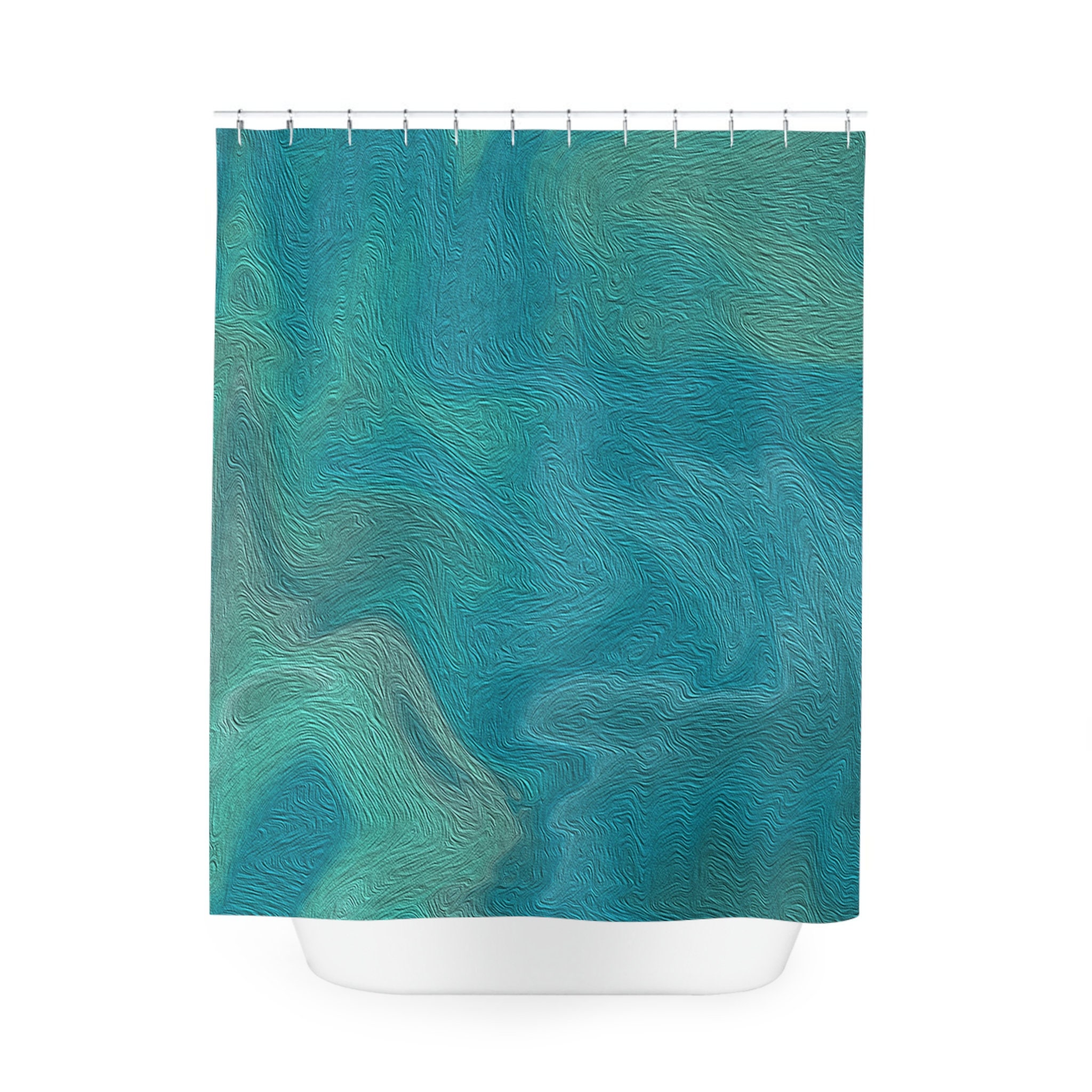 Ombre Boho Shower Curtain, Modern Sage Green Tiles Design, Relaxing Bath Decor - Image 2