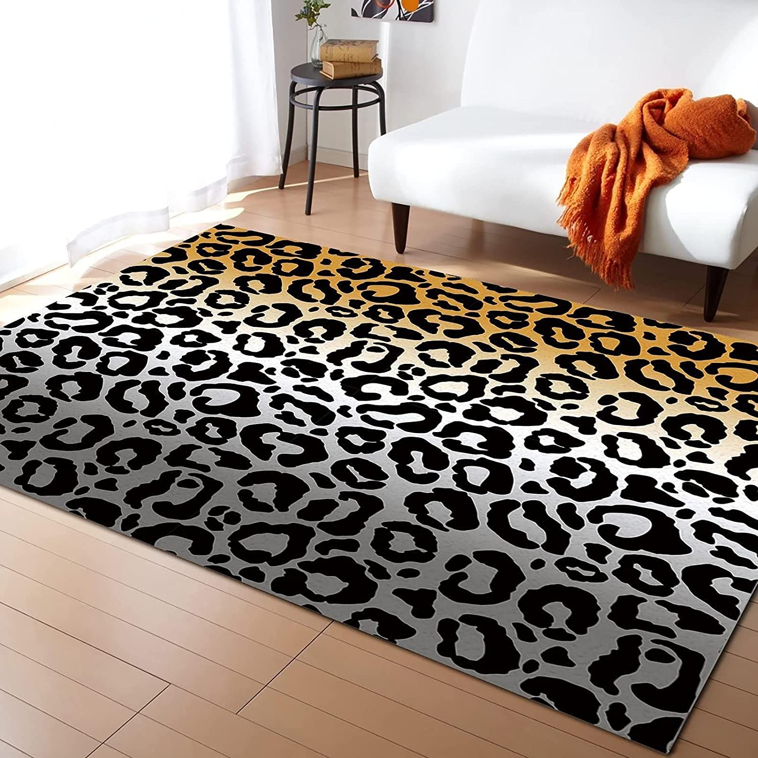 Ombre Leopard Print Kids Rugs, Animal Skin Yellow Gray Thick Soft Plush Area Rugs with Large 70s Feel - Image 2