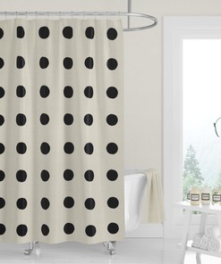 Onyx Black Boho Dots Shower Curtain / Neutral Fabric Bath Curtain / Minimalist Design