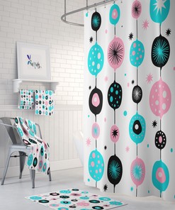 Optional Atomic Pink Mid Century Modern Shower Curtain with Towel and Bath Mat Set