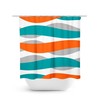 Orange Abstract Ribbon Shower Curtain with Teal Touch and Abstract Waves, Perfect for Modern and Stylish Bathroom