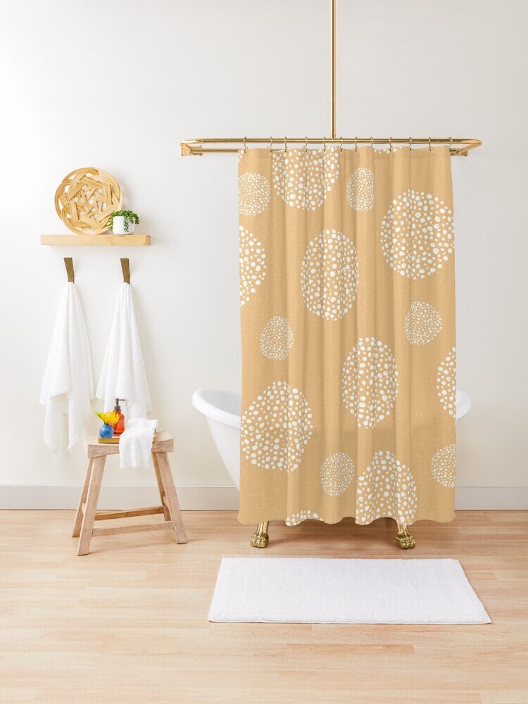 Orange Abstract Shapes Shower Curtain in Modern Design - Eco-Friendly, Waterproof, and Includes Hooks - Image 2