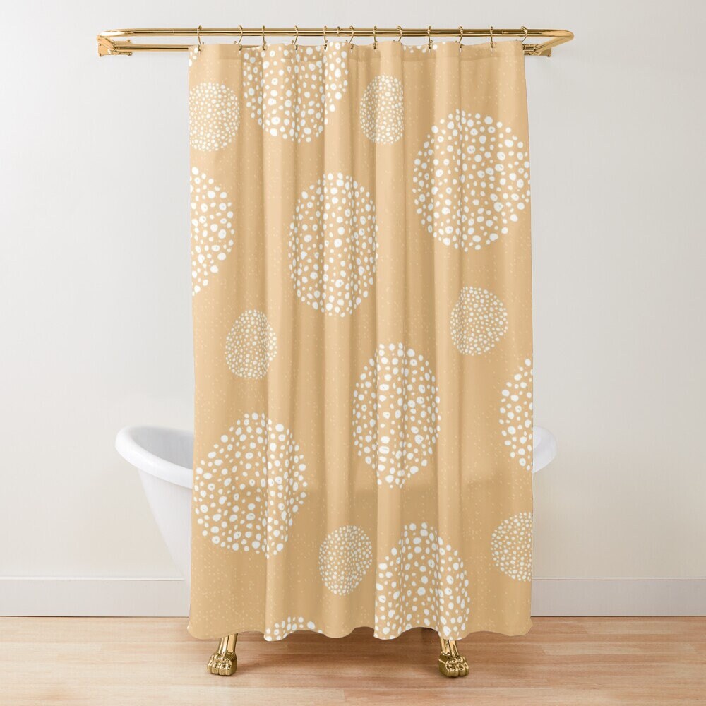 Orange Abstract Shapes Shower Curtain in Modern Design - Eco-Friendly, Waterproof, and Includes Hooks - Image 3