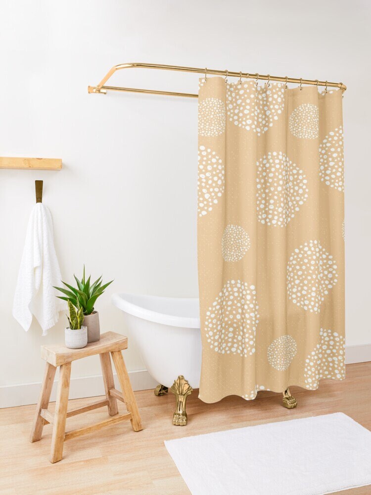 Orange Abstract Shapes Shower Curtain in Modern Design - Eco-Friendly, Waterproof, and Includes Hooks - Image 4