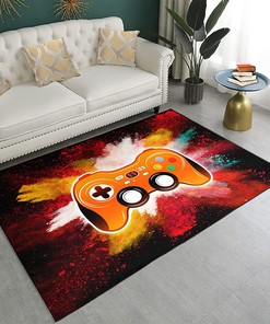 Orange Gamer Rug with Small Size Controller Gamepad Pattern - Boys Video Games Area Rugs for Living Gamer