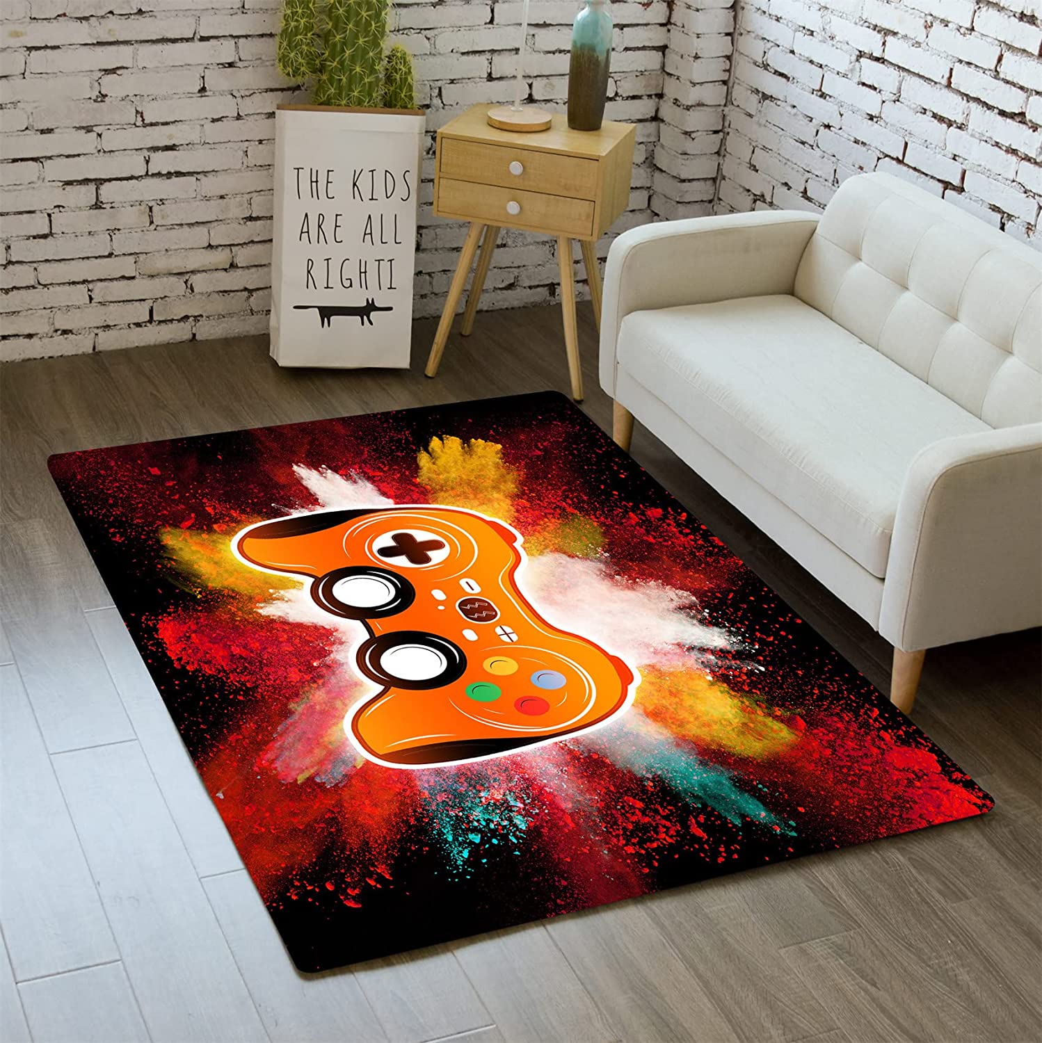 Orange Gamer Rug with Small Size Controller Gamepad Pattern - Boys Video Games Area Rugs for Living Gamer - Image 2