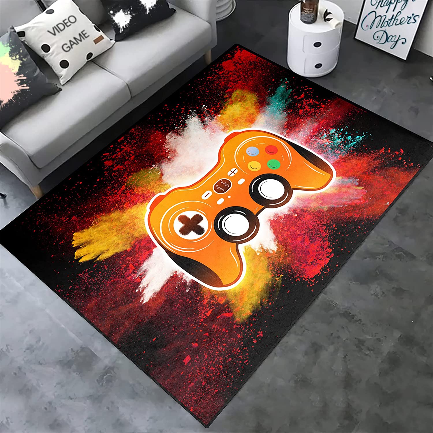 Orange Gamer Rug with Small Size Controller Gamepad Pattern - Boys Video Games Area Rugs for Living Gamer - Image 3