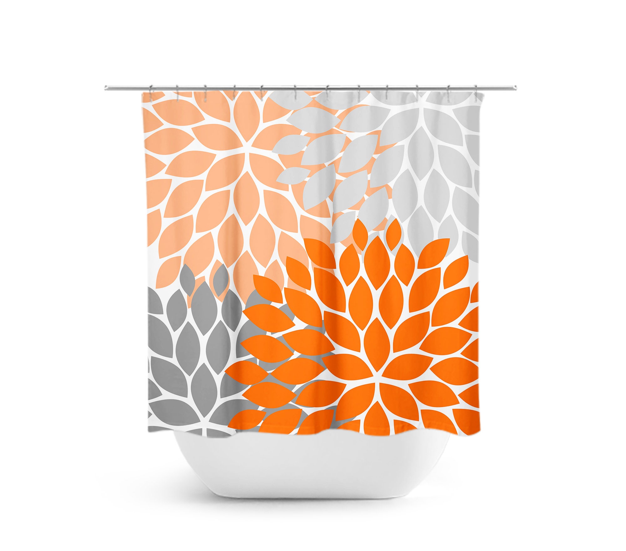 Orange & Gray Vintage Shower Curtain, Fabric Bath Curtain for Girls Bathroom in Modern Orange Bathroom Theme