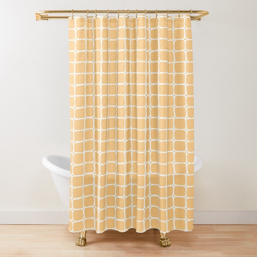 Orange Squares Abstract Shower Curtain Modern Eco-Friendly Material with Waterproof Design and Hooks for Decoration - Image 3