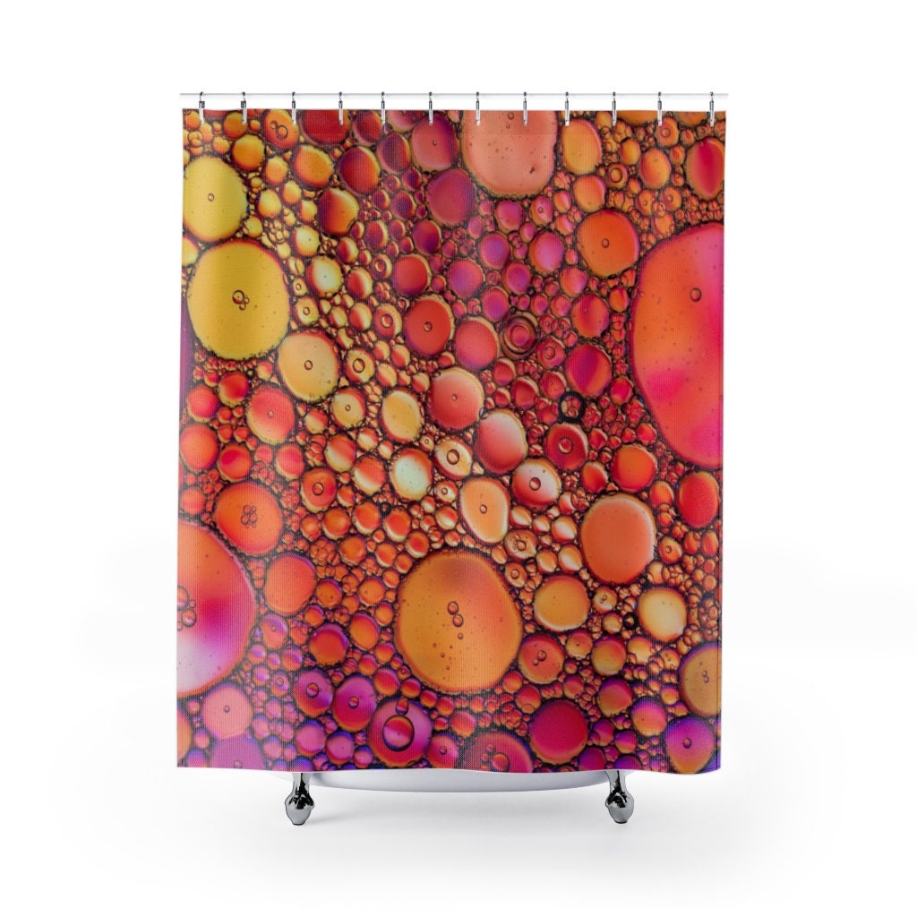 Orange & Yellow Water Droplets Shower Curtain | Modern Bathroom Decor | Raindrop Design | Luxury Shower Curtains