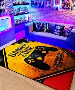 Orange and Black Gamer Area Rug For Boys' Room with Funny Print - Non-Slip Floor Mat With T-Shirt, Hoodie, Sweatshirt Game room area rugs