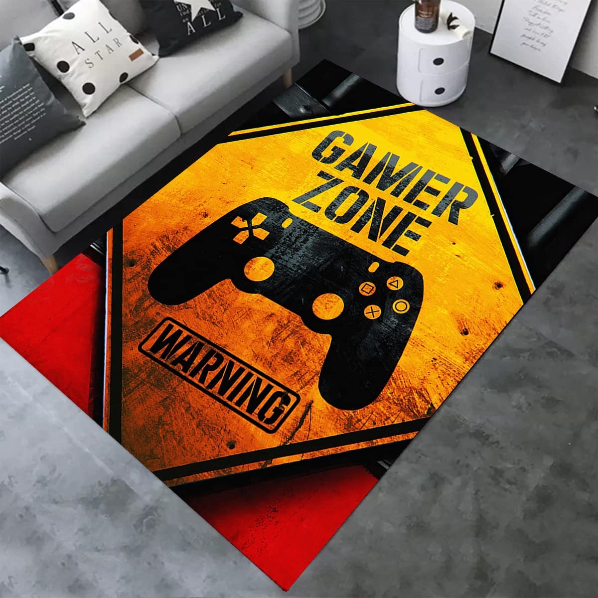 Orange and Black Gamer Area Rug For Boys' Room with Funny Print - Non-Slip Floor Mat With T-Shirt, Hoodie, Sweatshirt Game room area rugs - Image 3